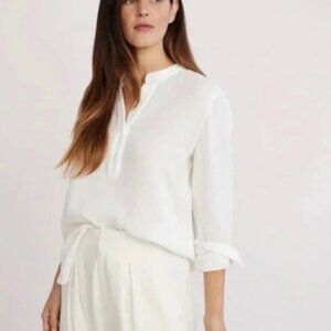 Jenni Kayne Cypress Collarless Cotton Gauze Henley Shirt in White Size Small